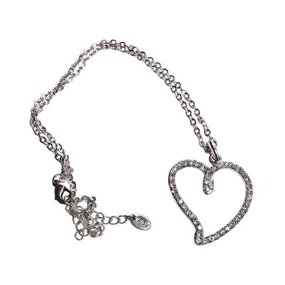 Icing Silver Tone Rhinestone Heart Pendant Necklace 15 Inches Lobster Closure - Picture 1 of 4